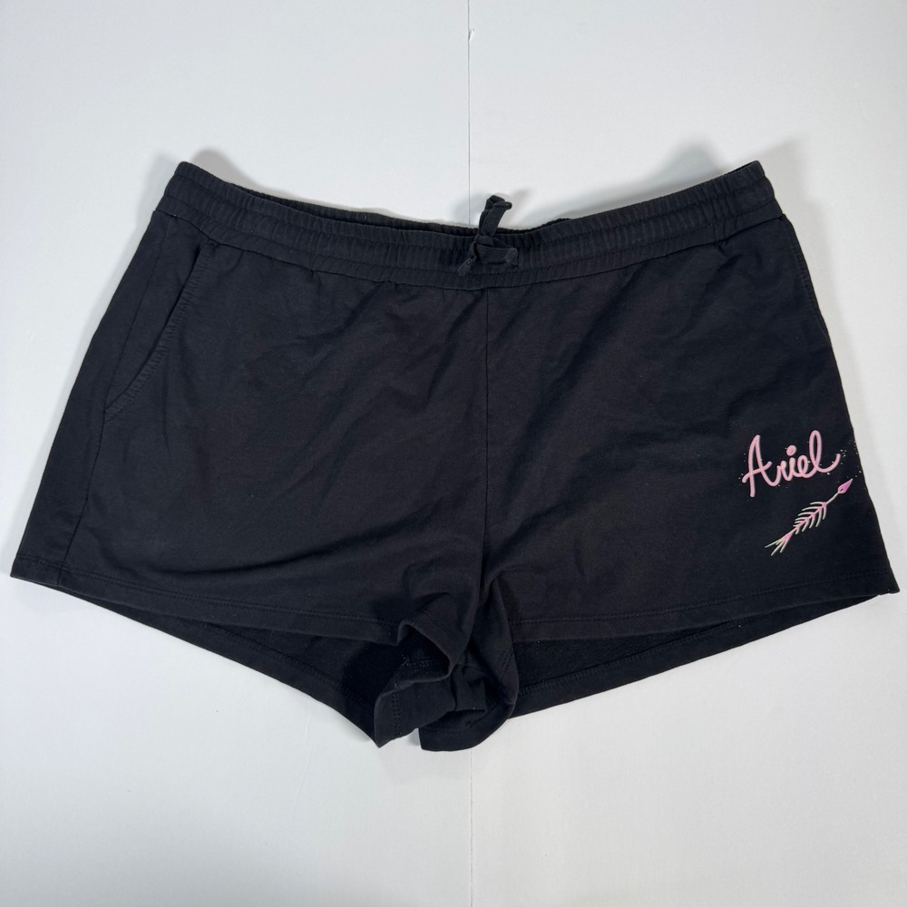 Disney Princess Ariel Shorts Womens XXL Black Pink Graphic Fleece Lounge Pockets